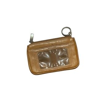 Fossil Leather Coin Purse Card Holder Wallet Keychain Tan Brown